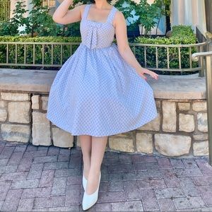 White and blue polka dot dress